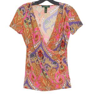 Lauren Ralph Lauren Top Abstract Paisley Hippie Boho Festival Psychedelic Small